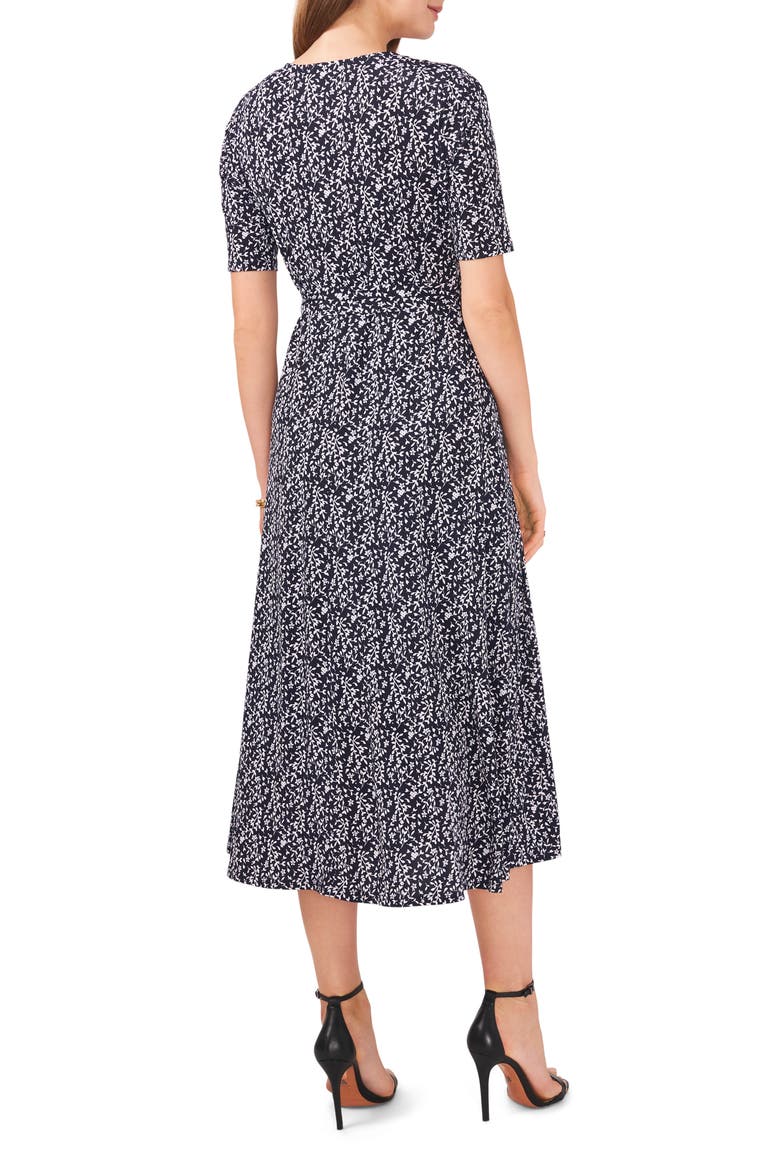 V-Neck Belted Midi Dress, Alternate, color, NAVY/WHITE