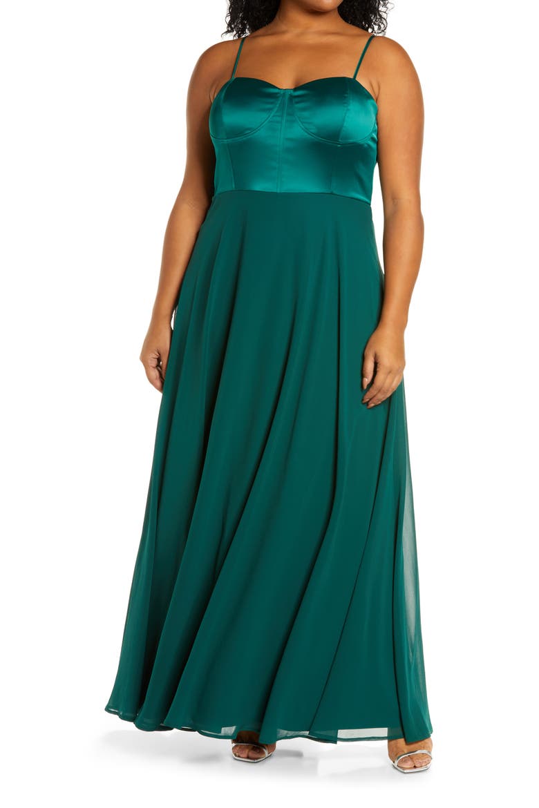 Best Part of Me Satin Bustier Evening Dress, Main, color, DARK GREEN