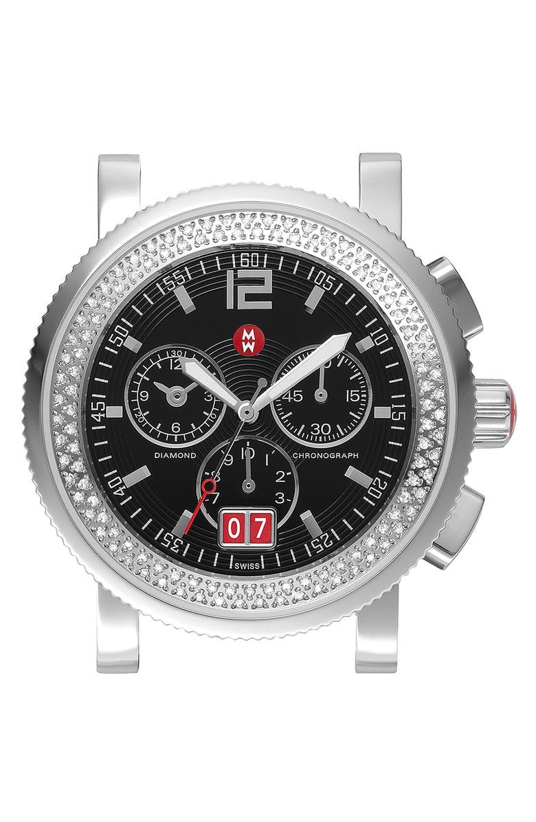 MICHELE 'Sport Sail - Large' Diamond Black Dial Watch Case, Main, color,