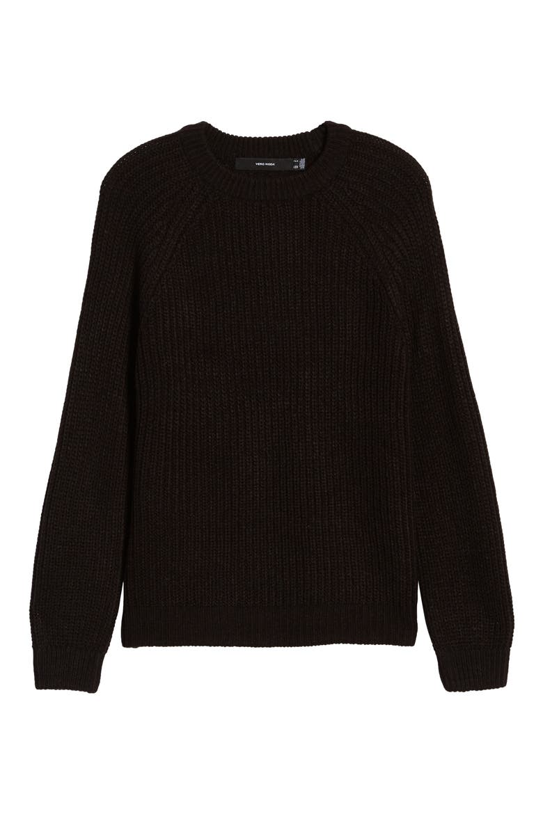 Shaker Stitch Crewneck Sweater, Alternate, color, BLACK