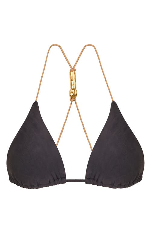 Shop Vix Swimwear Vix Paula Hermanny Nancy T-back Beaded Triangle Bikini Top In Grey