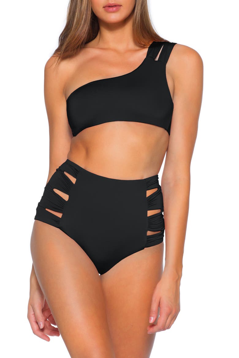 Clear Skies Eclipse High Waist Bikini Bottom, Alternate, color, BLACK