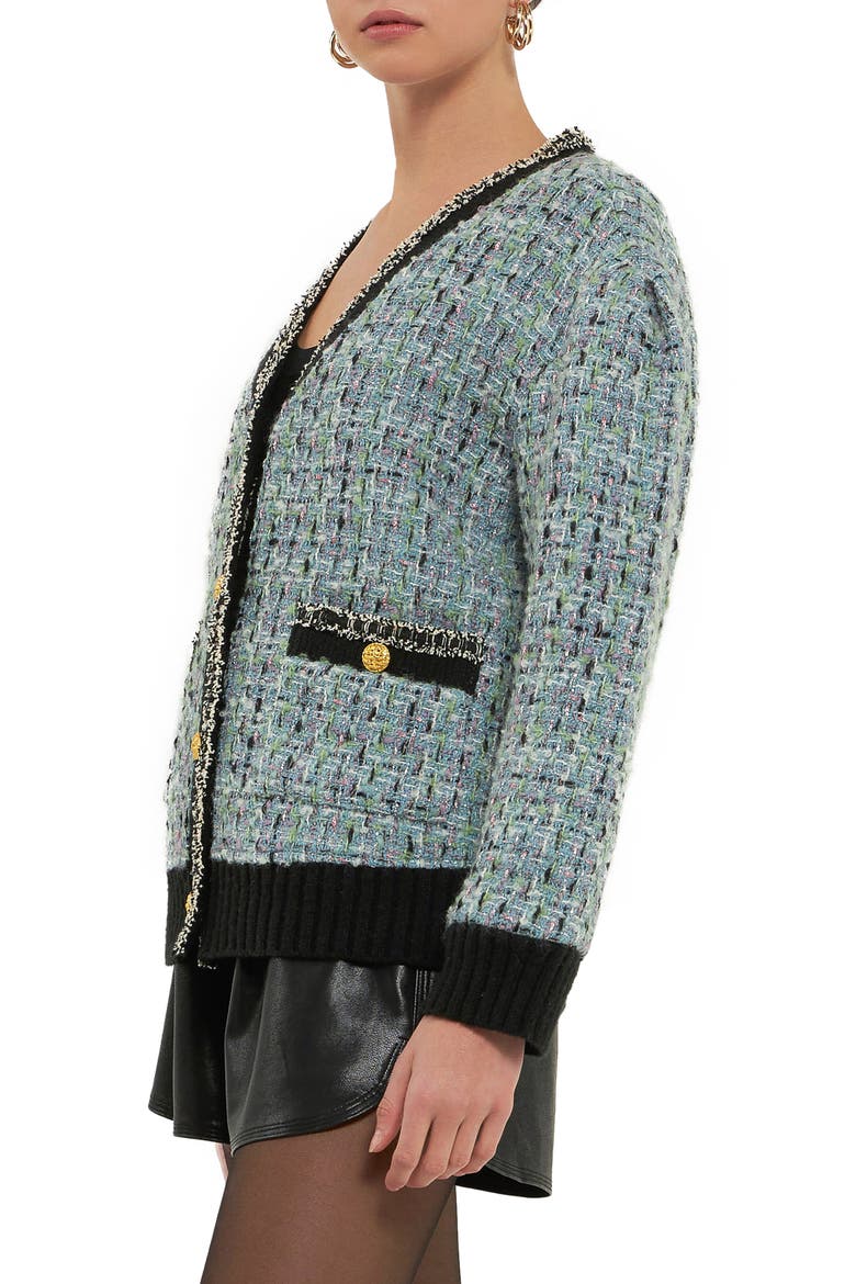 Premium Bouclé Wool Blend Cardigan, Alternate, color, BLUE
