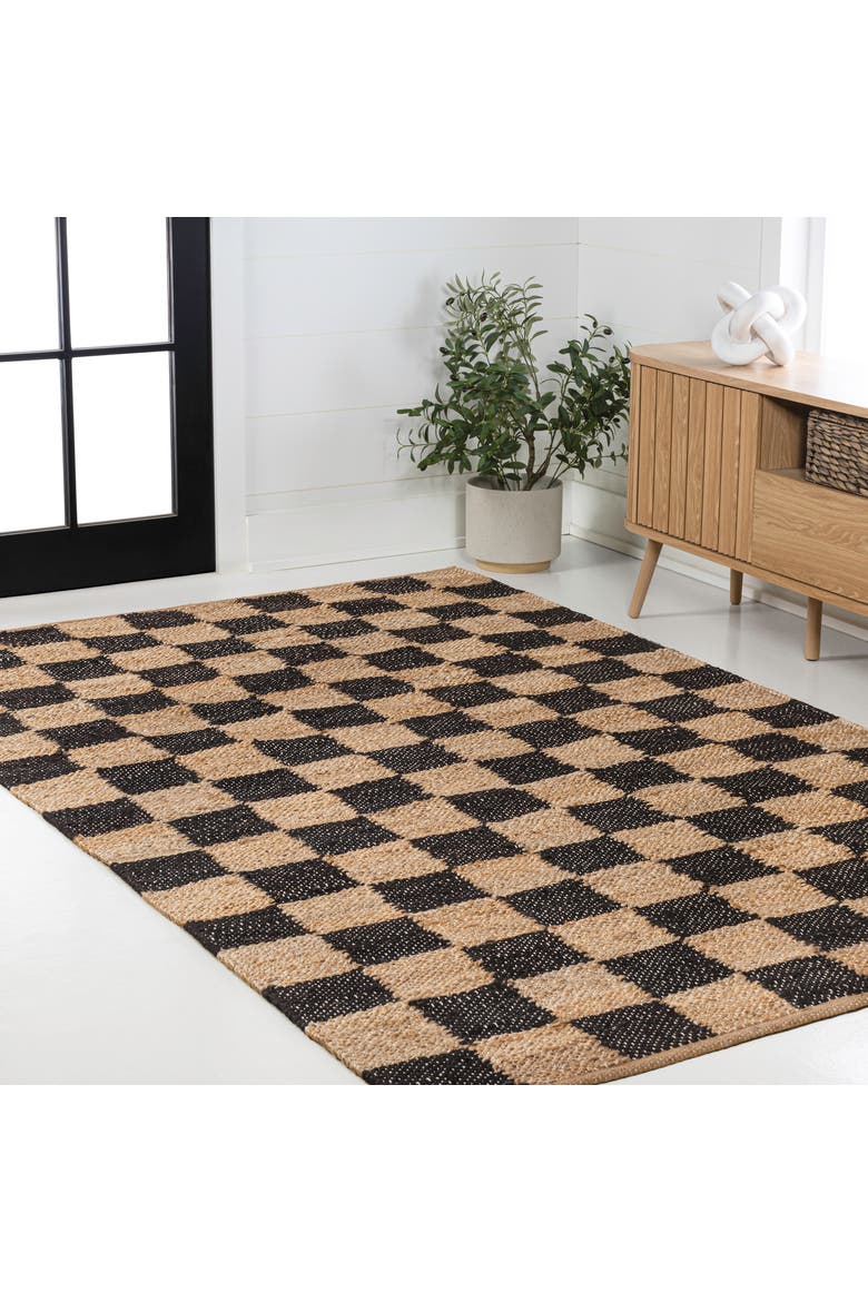 Theo Modern Farmhouse Woven Jute Checkerboard Area Rug, Alternate, color, Natural/Black