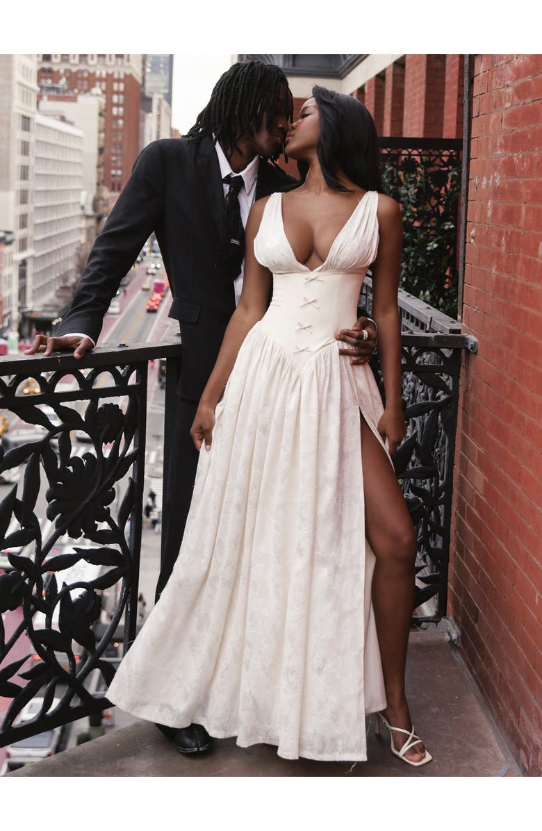 Miss Circle Sabrina High Slit Jacquard Maxi Dress, Alternate, color, Butter Yellow