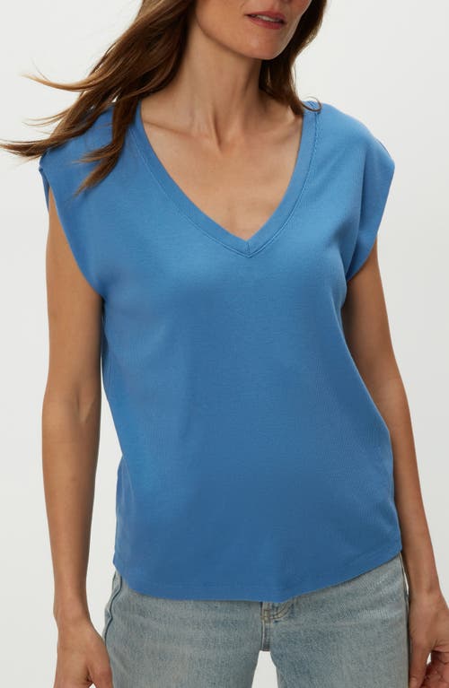 Michael Stars Tati V Neck Power Shoulder Top In Ocean