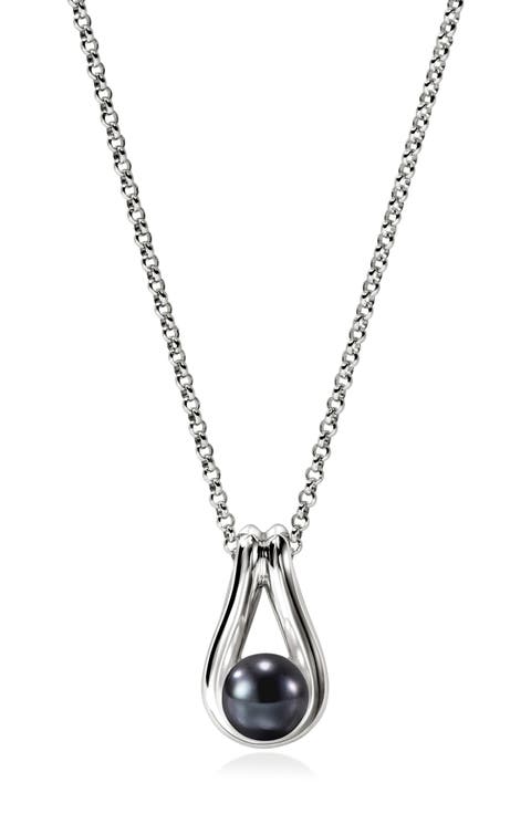 Surf Pendant Necklace, Grey Pearl