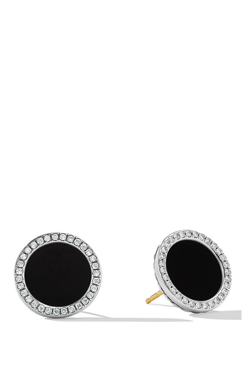 DY Elements® Button Earrings with Black Onyx and Pavé Diamonds, Main, color, SILVER PAVE/ BLACK ONYX
