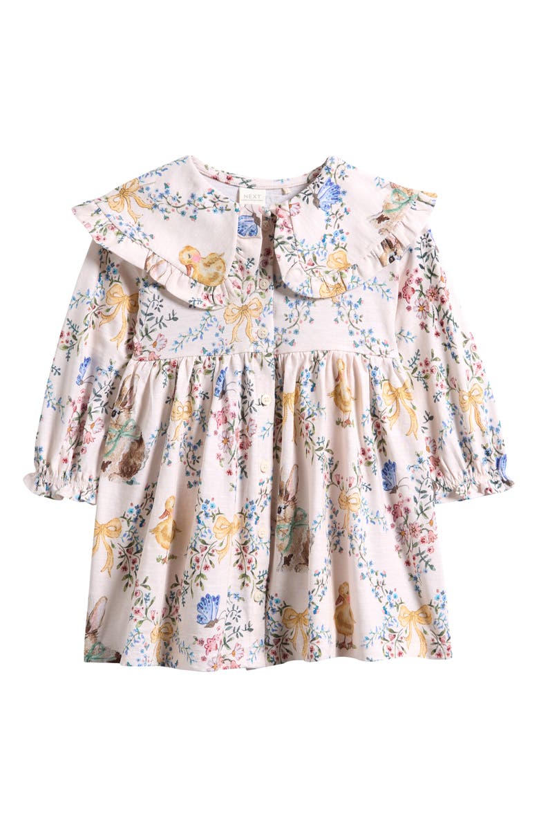 NEXT Kids' Floral Long Sleeve Cotton Dress, Main, color, Cream