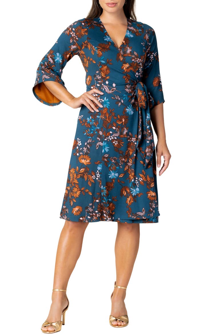 Gemini Wrap Dress, Main, color, Teal Blue Asters