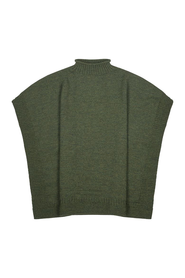Chunky Merino Wool Poncho, Alternate, color, Green