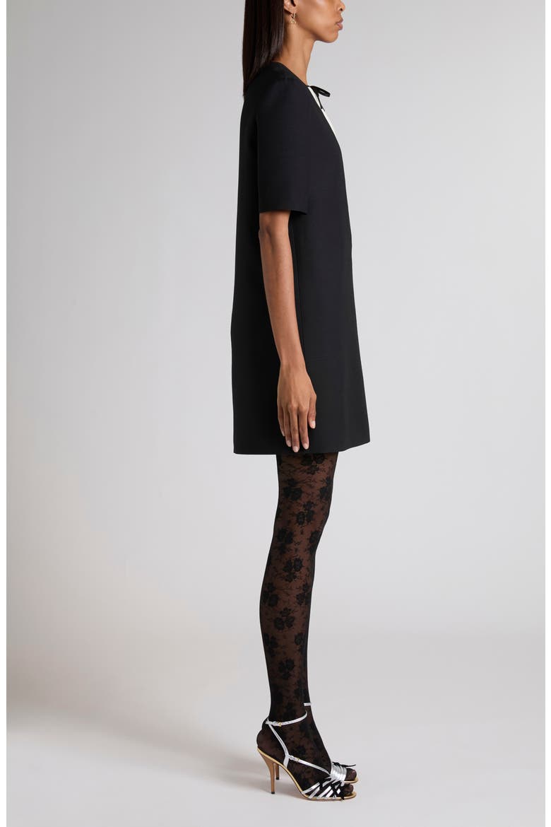 Contrast Inset Wool & Silk Crepe Couture Shift Dress, Alternate, color, BLACK/ IVORY