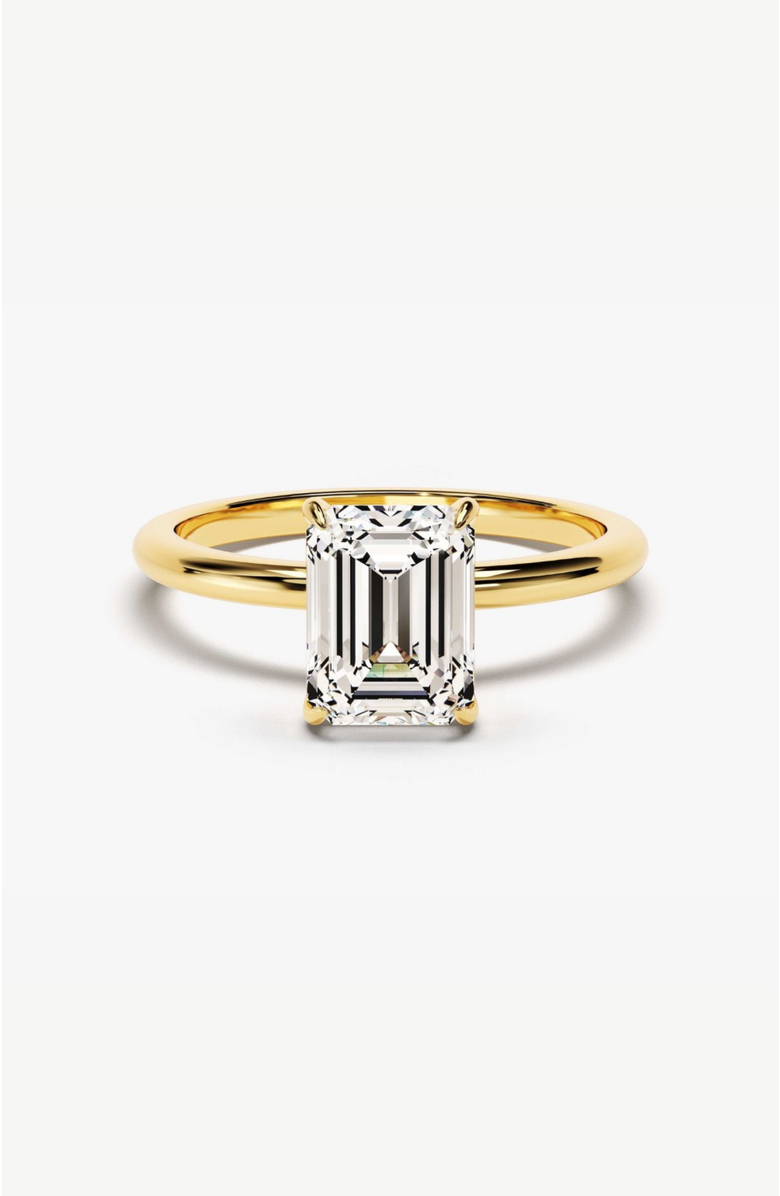 DLORIA Valentina Moissanite 3 ct. t.w. Emerald Cut Solitaire Ring in Gold Vermeil, Main, color, Gold