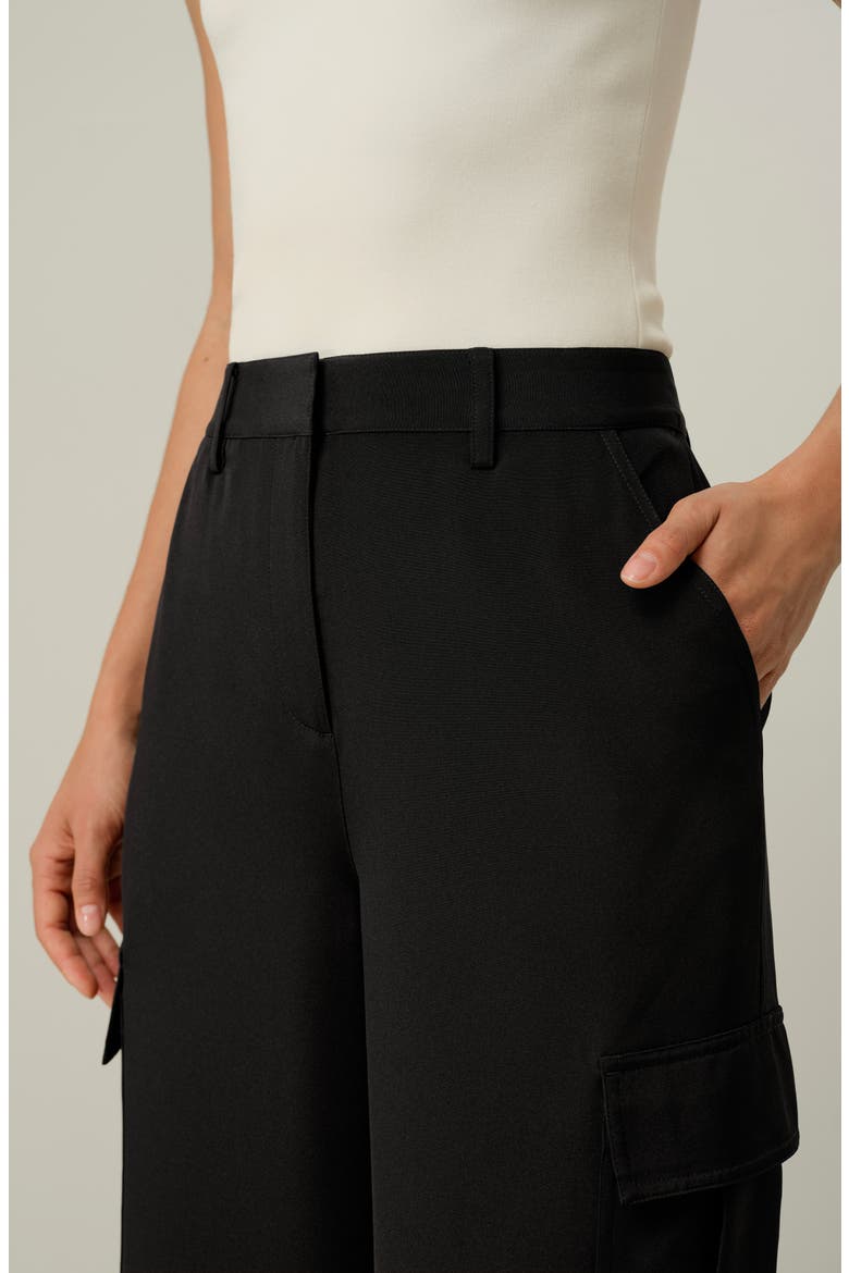 Women's Silk Crepe Cargo Pants, Alternate, color, Black