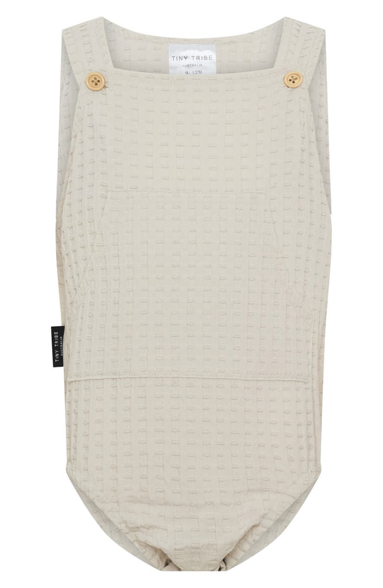 TINY TRIBE Waffle Texture Overall Bubble Romper, Main, color, Natural Grey