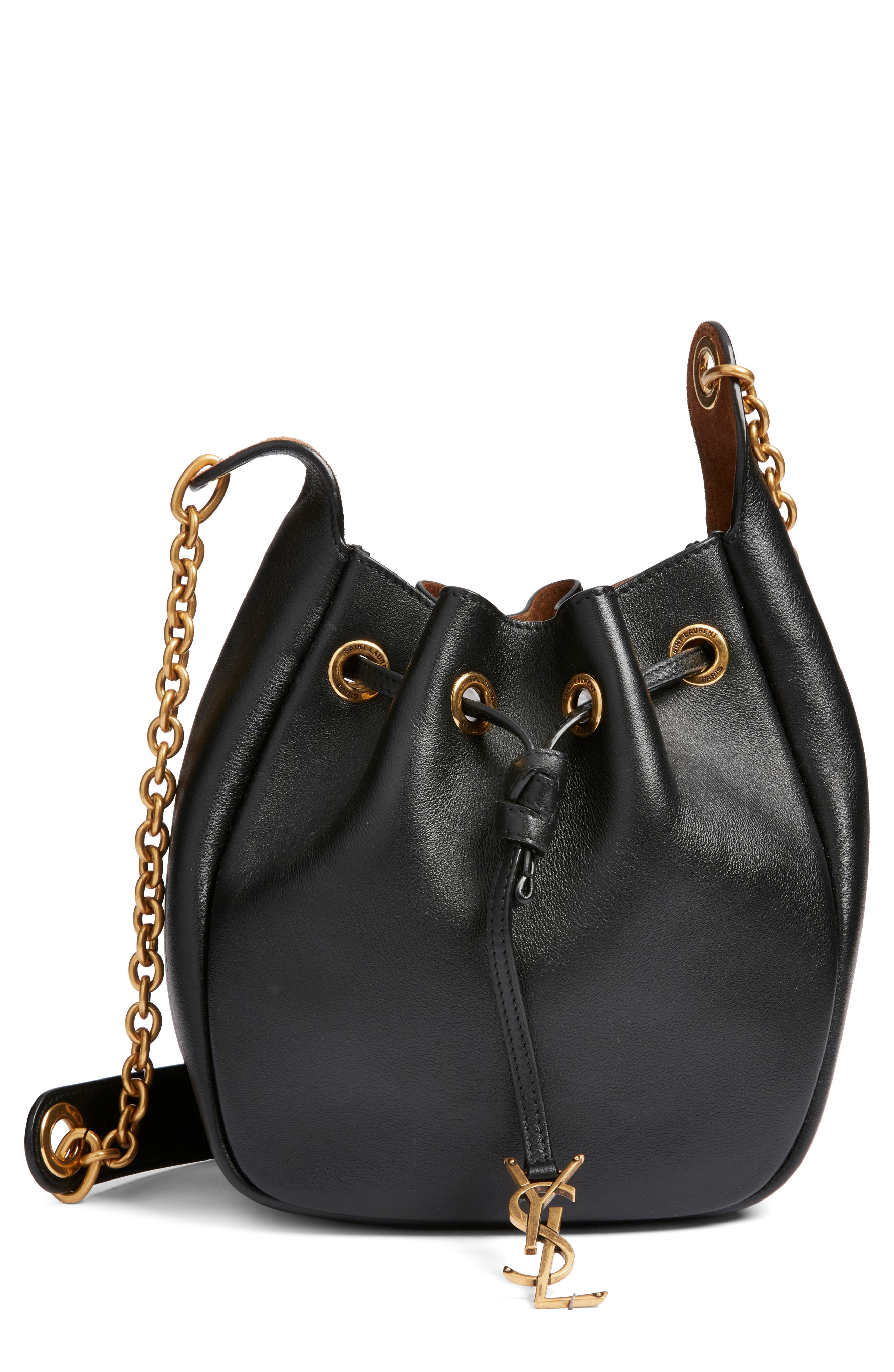 Saint Laurent PARIS VII BUCKET, Main, color, Noir/ Caramel Cognac