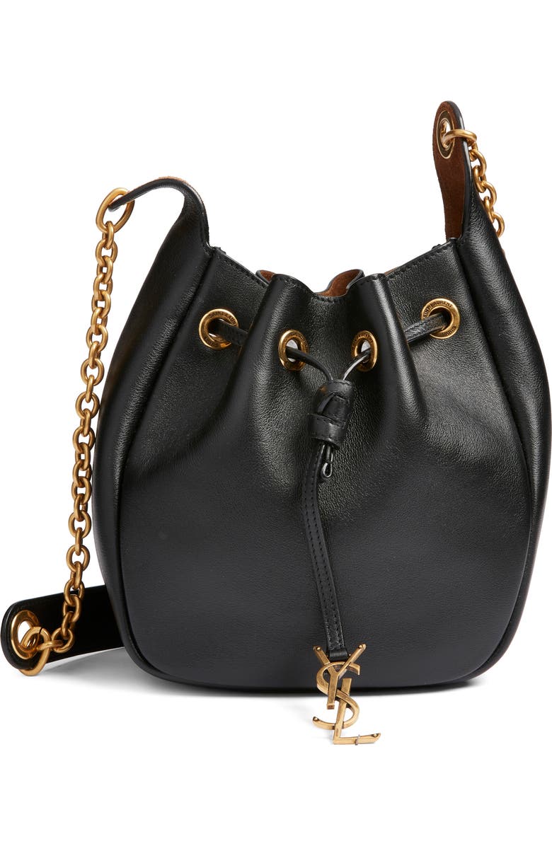 Saint Laurent PARIS VII BUCKET, Main, color, Noir/ Caramel Cognac