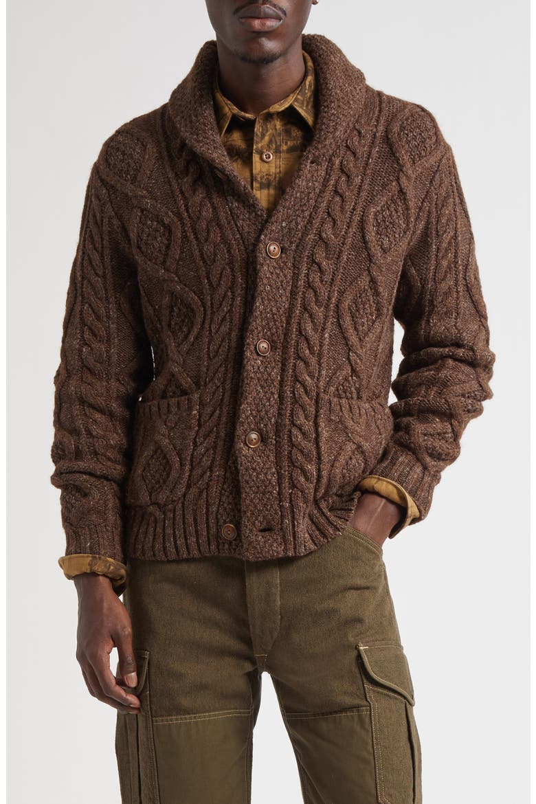 Heathered Shawl Collar Cardigan, Main, color, BROWN HEATHER