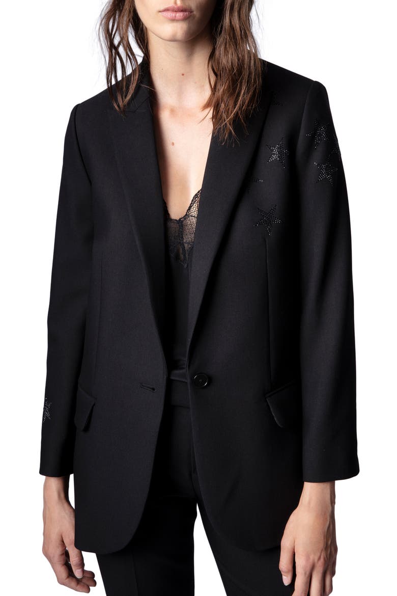 Viva Rhinestone Star Jacket, Main, color, NOIR