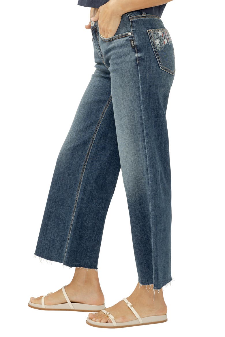 Suki Embellished Pocket Raw Hem Crop Wide Leg Jeans, Alternate, color, MIX TAPE