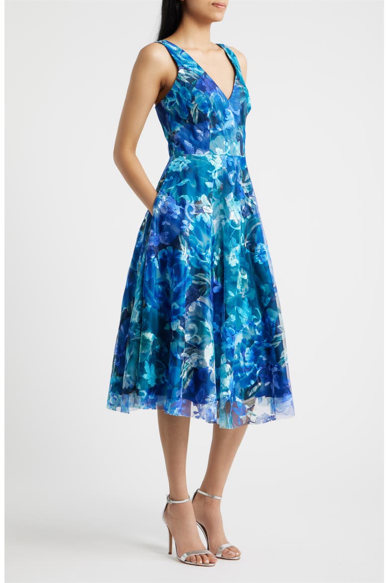 Embroidered Sleeveless Fit & Flare Cocktail Dress, Alternate, color, TEAL