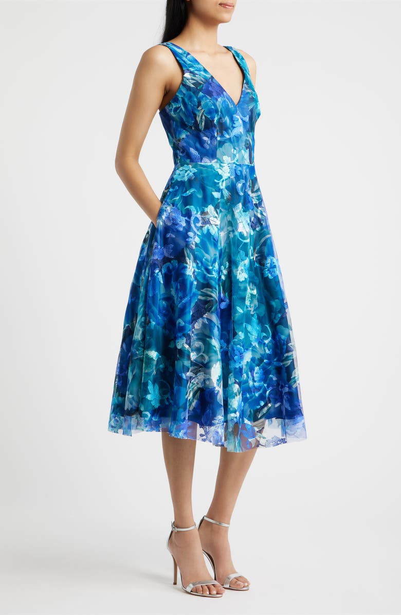 Eliza J Embroidered Sleeveless Fit & Flare Cocktail Dress, Alternate, color, 