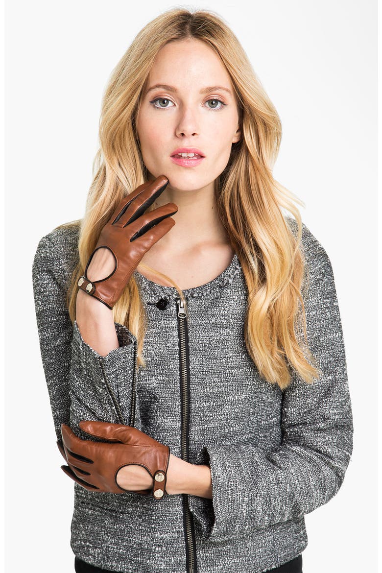 Button Leather Gloves, Main, color, TAN