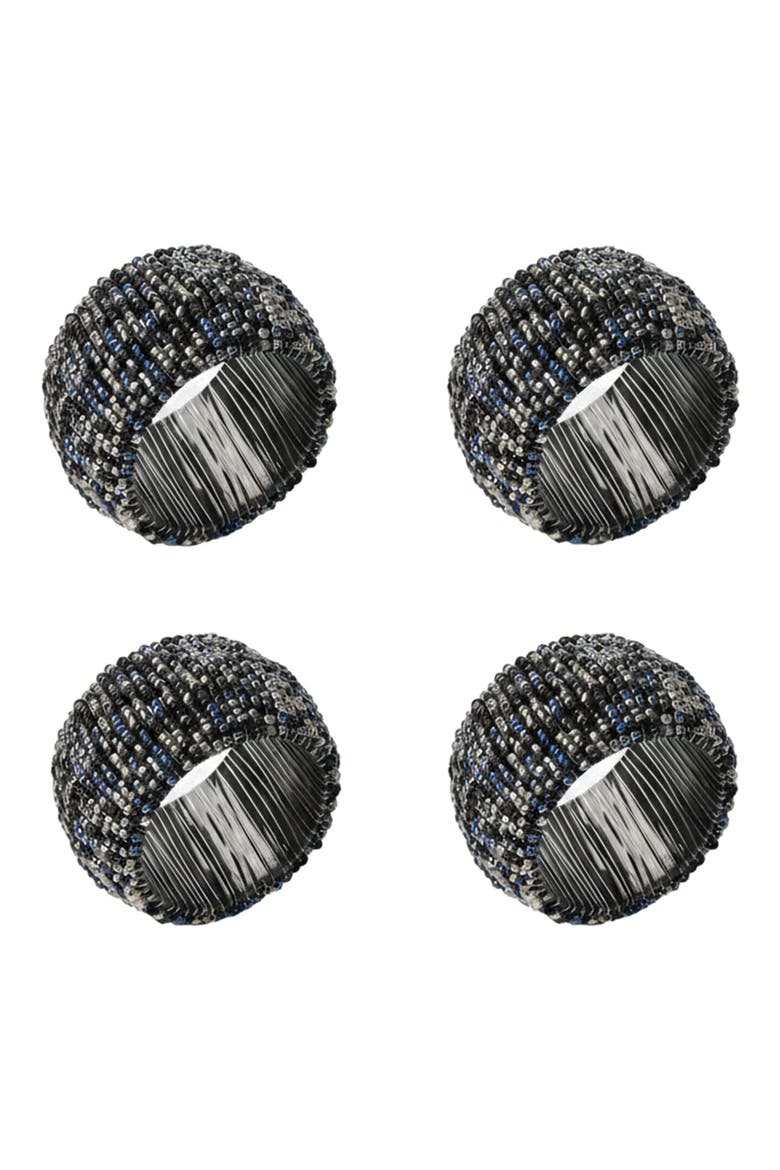 Midnight Shimmer Set of 4 Beaded Napkin Rings, Main, color, BLUE