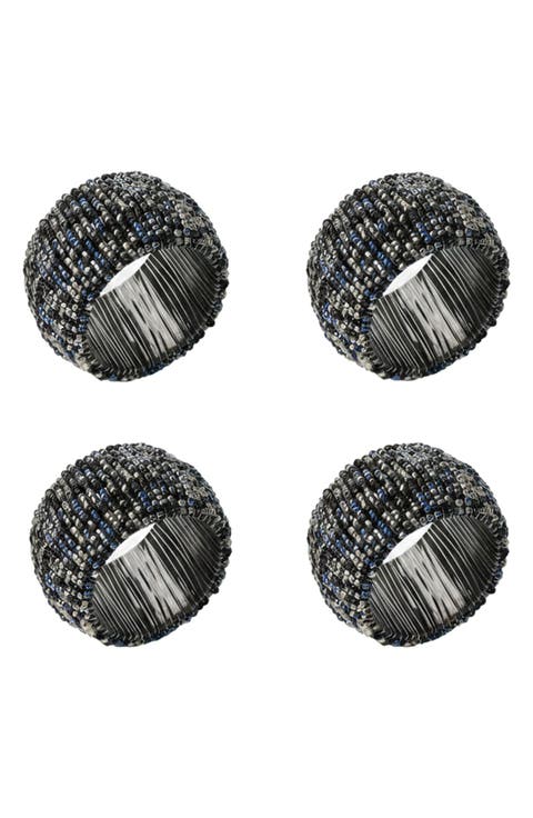 Midnight Shimmer Set of 4 Beaded Napkin Rings