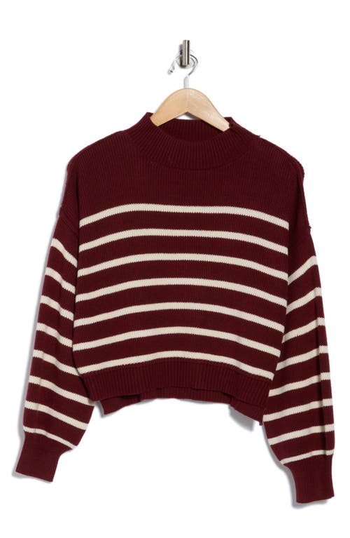 Blu Pepper Stripe Mock Neck Crop Sweater In Burgundy