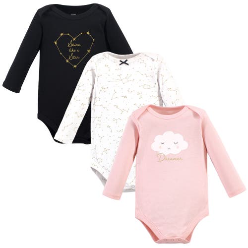Hudson Baby Infant Breathable Cotton Long-sleeve Bodysuit Bundle 3 Count In Pink
