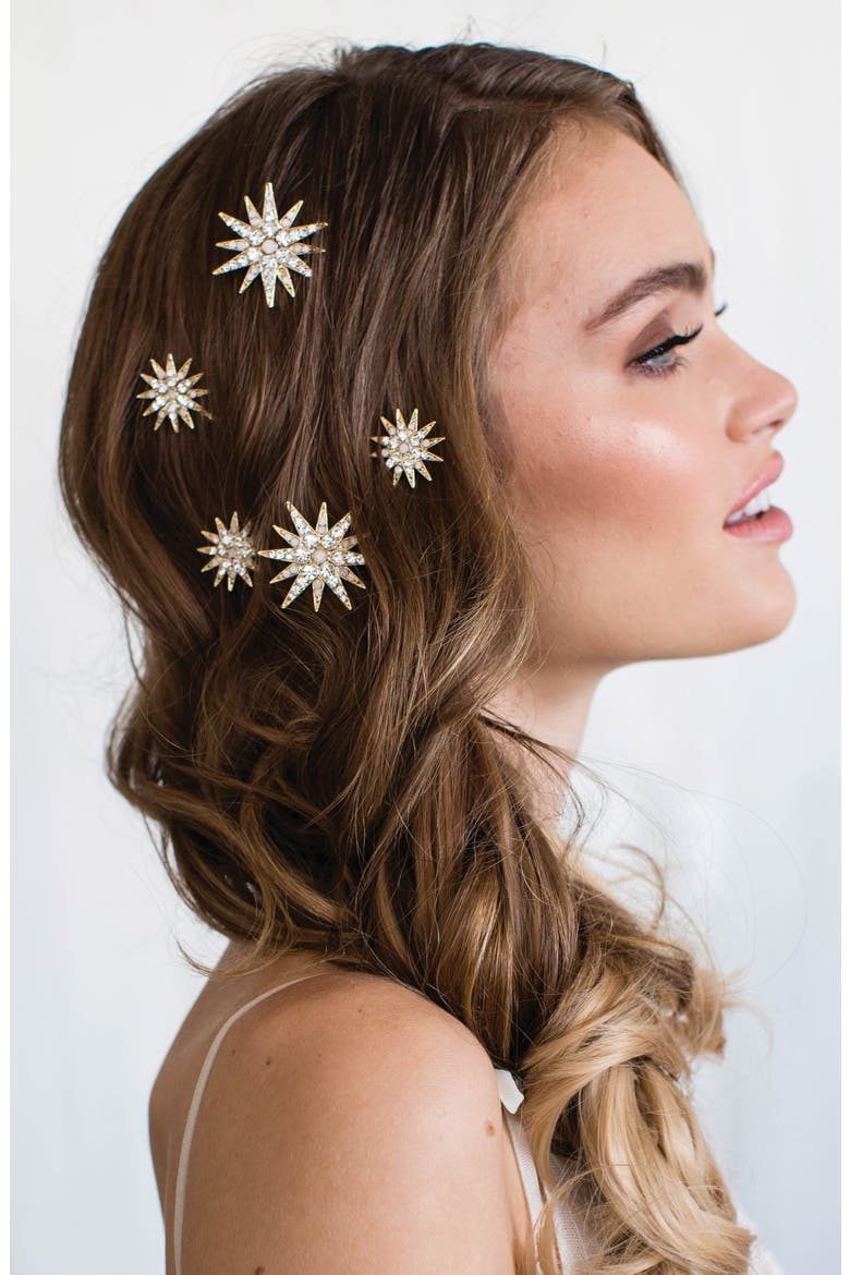 Nola Set of 5 Star Hair Pins, Alternate, color, 14K GOLD