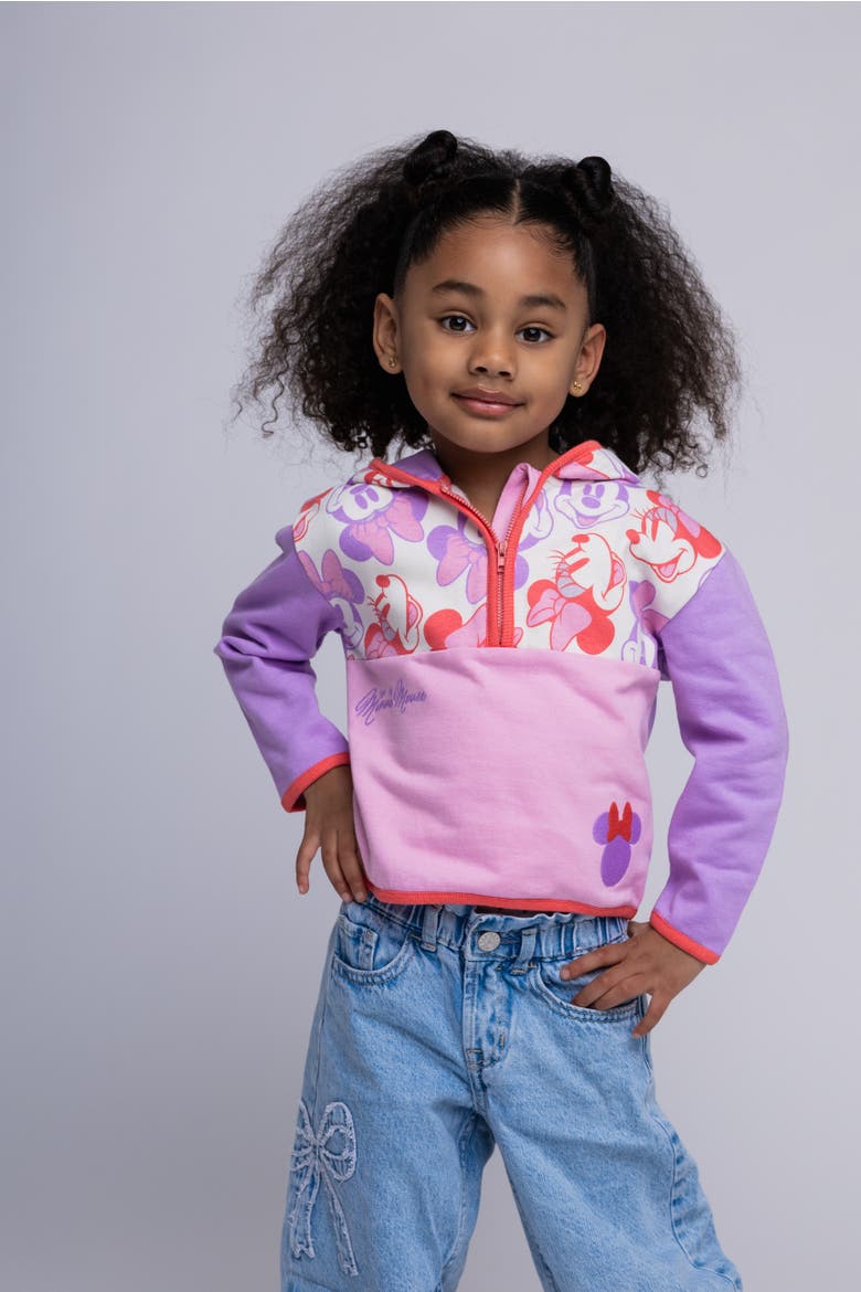 Minnie Mouse Fleece Quarter-Zip Hoodie, Alternate, color, Minnie Mouse Pink