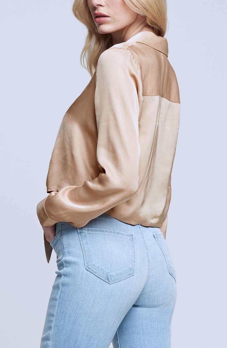 L'AGENCE Annie Tie Hem Satin Top, Alternate, color,