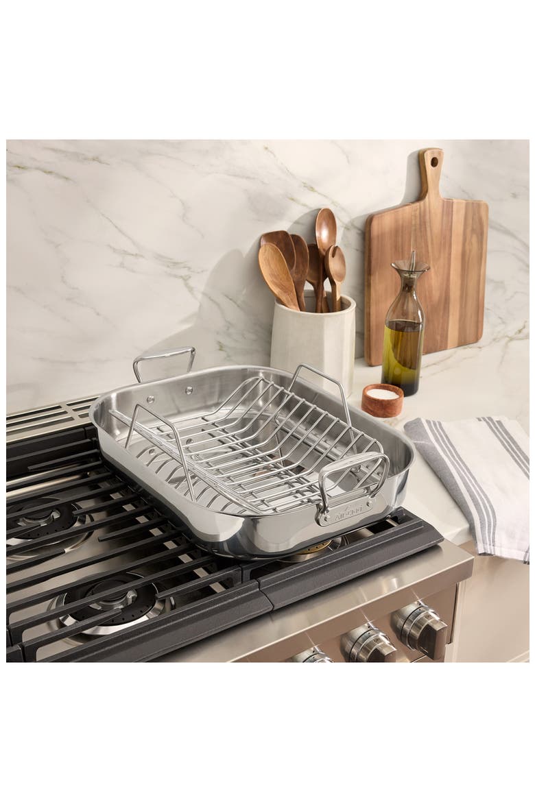 Extra Large Stainless Steel Roaster with Rack, Alternate, color, SILVER