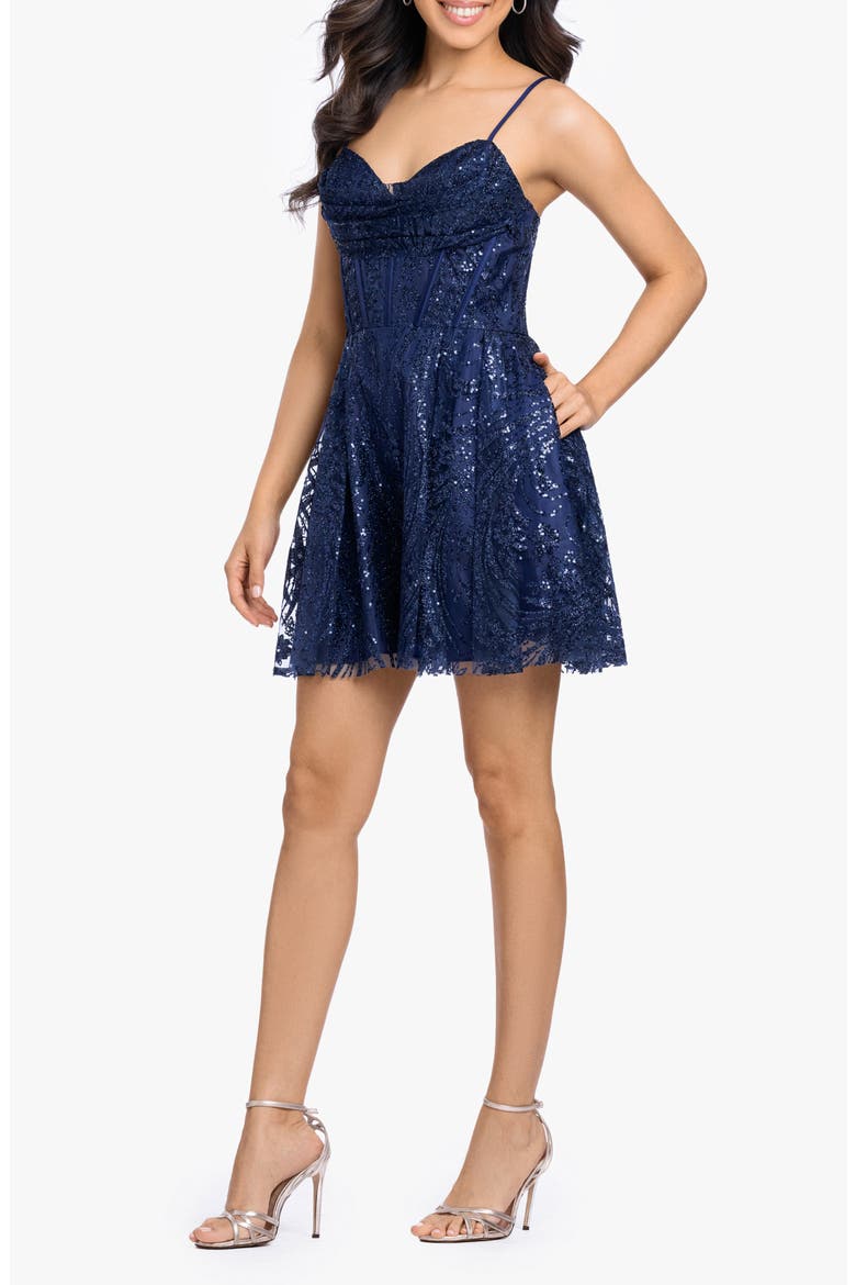 Sequin & Glitter Minidress, Alternate, color, NAVY