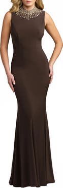 Mac Duggal Sleeveless Rhinestone Embellished High Neck Gown