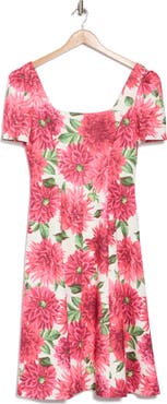 Donna Ricco Square Neck Short Sleeve Fit & Flare Dress