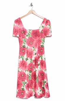 Donna Ricco Square Neck Short Sleeve Fit & Flare Dress