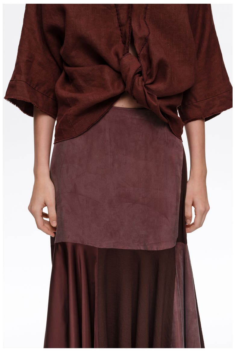 Fluid Patchwork Midi Skirt, Alternate, color, BROWN
