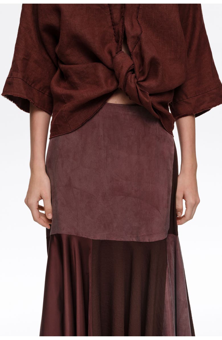 Bimba y Lola Fluid Patchwork Midi Skirt, Alternate, color, Brown