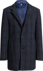 Hart Schaffner Marx Mason Plaid Wool Blend Overcoat with Quilted Bib