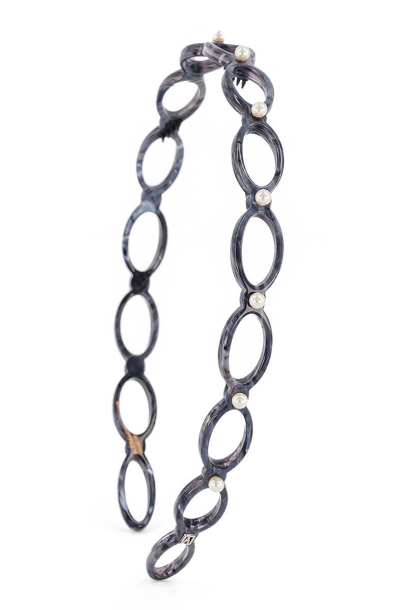 Alexandre de Paris Cutout Ultracomfort Acetate And Pearls Headband, Main, color, Black