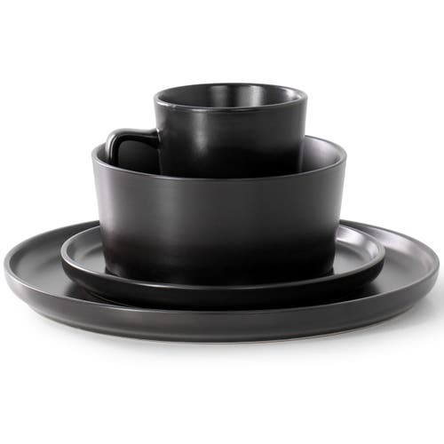 Elama Luxmatte Black 16 Piece Dinnerware Set In Black