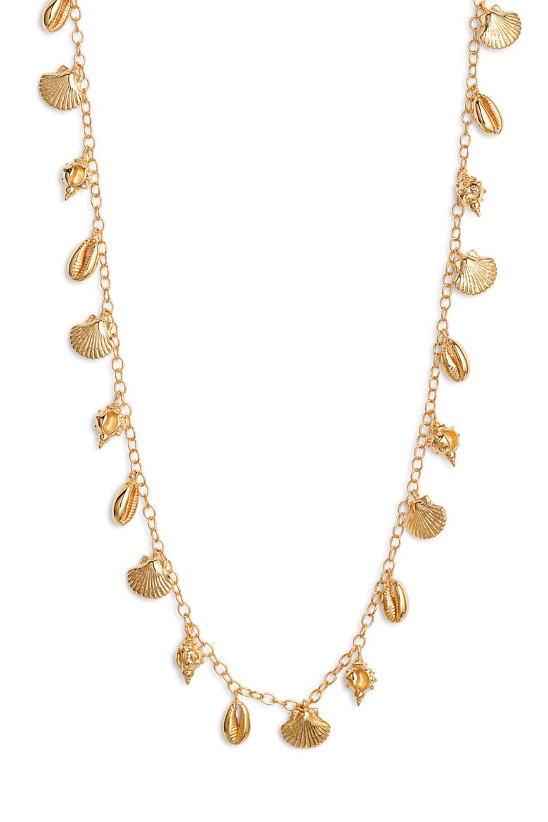 Tiny Shells Charm Necklace, Main, color, GOLD