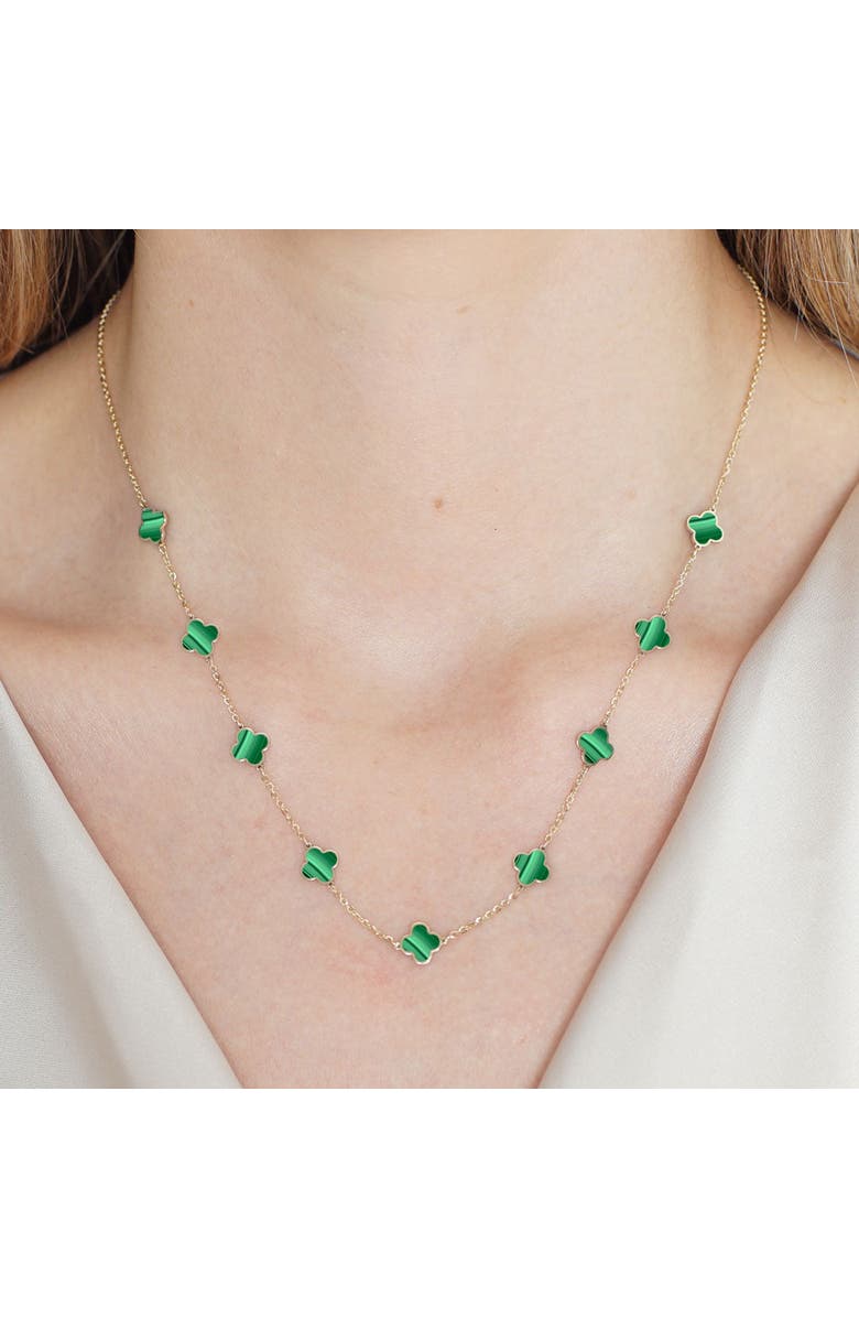 The Lovery Fine Jewelry Mini Malachite Clover Necklace, Alternate, color, Malachite