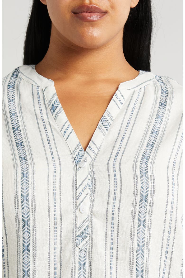 Stripe Cap Sleeve Linen Blend Button-Up Top, Alternate, color, NOVELTY CREAM STRIPE