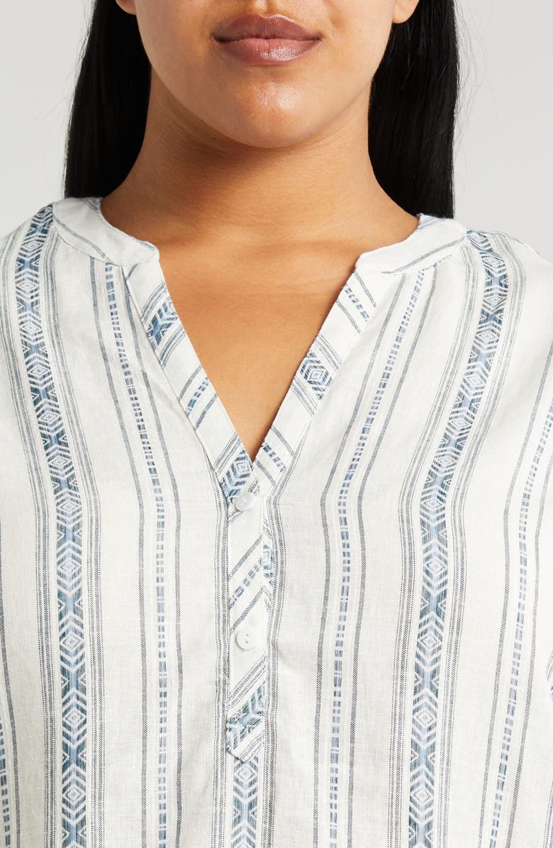 Liverpool Los Angeles Stripe Cap Sleeve Linen Blend Button-Up Top, Alternate, color, Novelty Cream Stripe