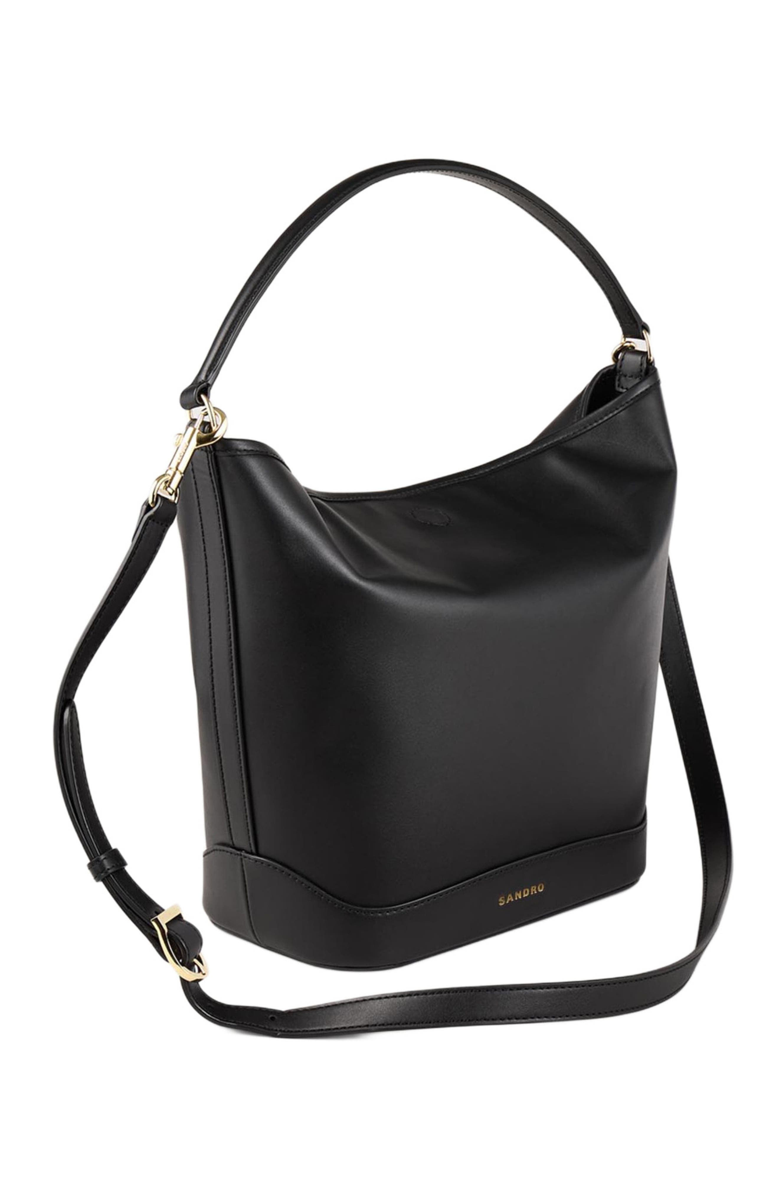 SANDRO Leather bucket bag TANGOSO, Alternate, color, Black