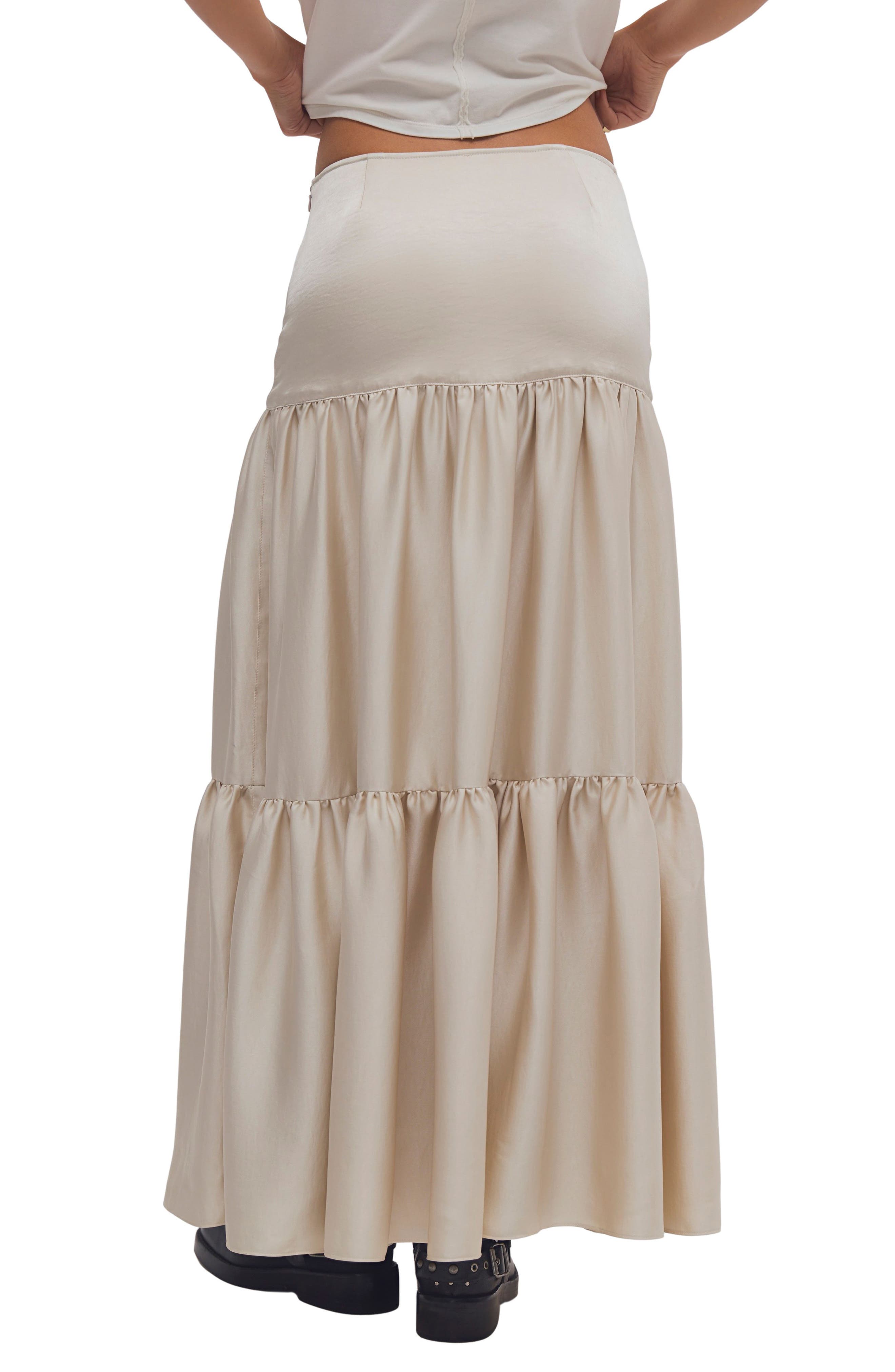 Free People Juliette Satin Tiered Maxi Skirt (Women) | Nordstrom